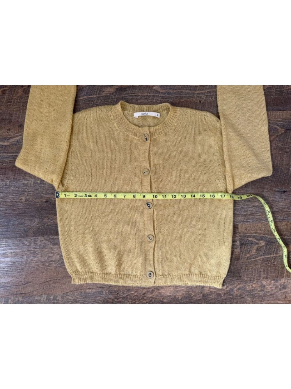 Sula Artisanal Yellow Alpaca Silk Crewneck Cardigan Hand Knit Peru - Picture 4 of 9